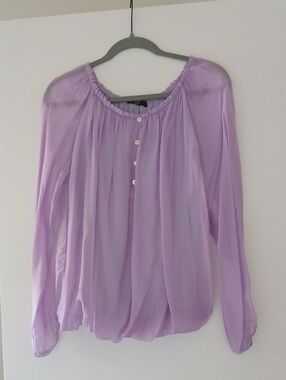 Tina Stephens Nt Lavender Long-Sleeve Peasant Blouse Silk Blouse Top